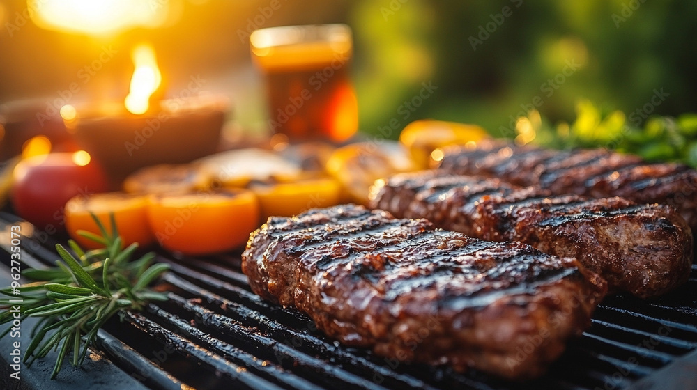 summer BBQ food table with a vibrant array of grilled meats, fresh vegetables, and side dishes. The blurred background shows friends in casual conversation, symbolizing togetherness and celebration summer BBQ food table with a vibrant array of grilled meats, fresh vegetables, and side dishes. The blurred background shows friends in casual conversation, symbolizing togetherness and celebration