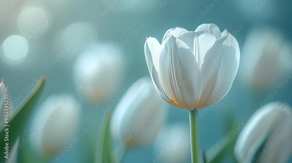 Fototapeta premium White Tulip Flower with Blurred Background Illustration