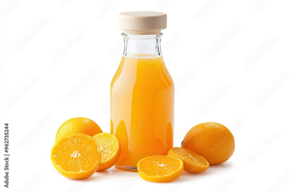 Fresh Calamondin Juice Bottle With Calamondin Slices isolated on a white background Fresh Calamondin Juice Bottle With Calamondin Slices isolated on a white background
