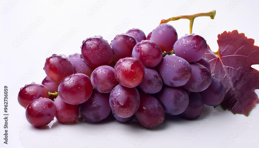 Fototapeta premium Red grape with leaves isolated on white background.