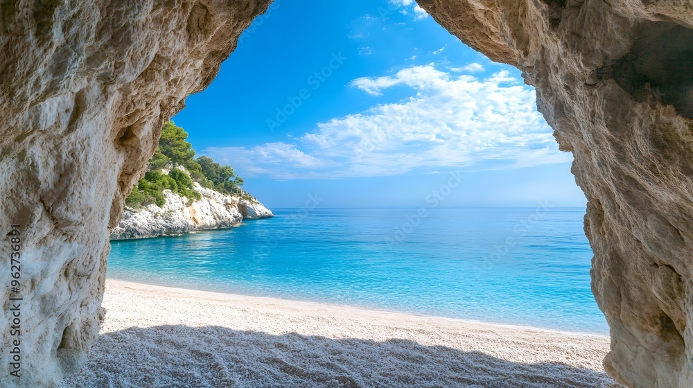 Fototapeta premium Stunning beach views from inside the cave