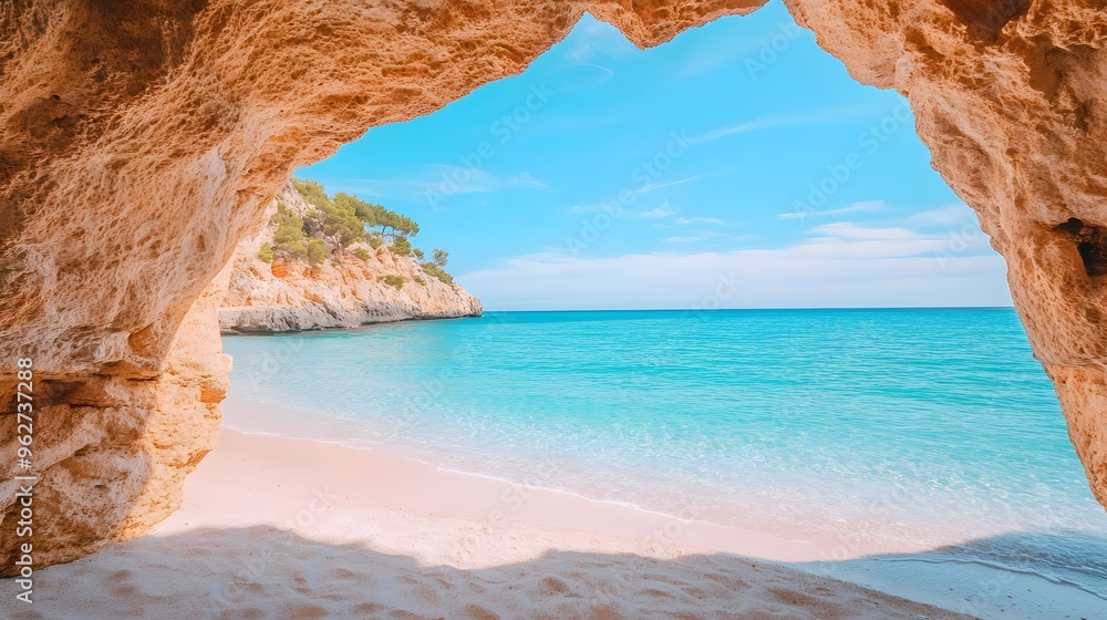 Fototapeta premium Stunning beach views from inside the cave