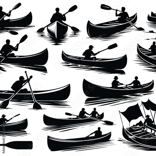 Canoe Silhouettes set vector