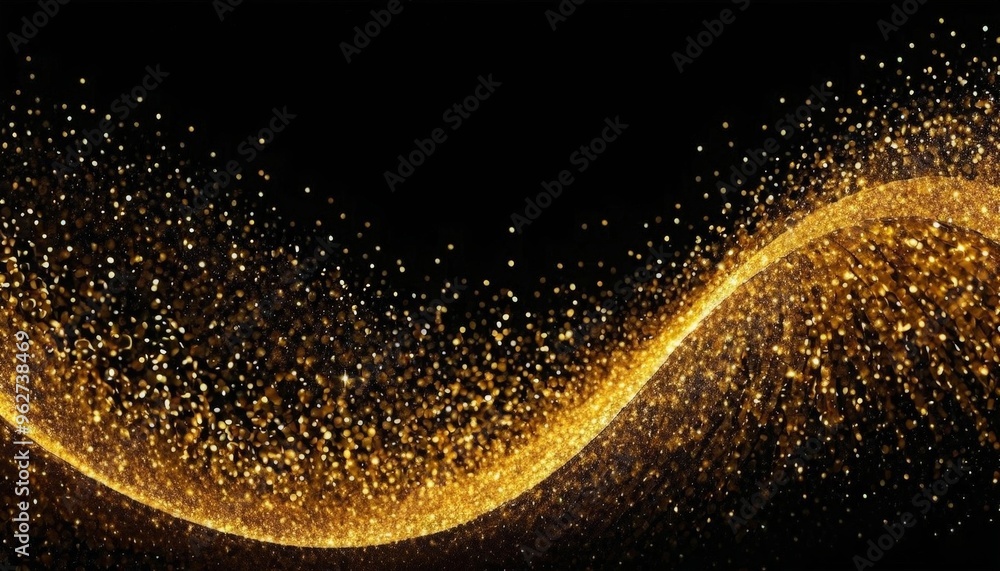 Abstract golden glitter wave on a black background. Abstract golden glitter wave on a black background.