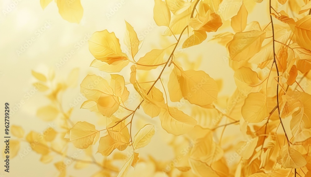 Delicate Yellow Leaves on Light Yellow Background, Soft Lighting, Calm and Serene Atmosphere, Background with Copy Space Delicate Yellow Leaves on Light Yellow Background, Soft Lighting, Calm and Serene Atmosphere, Background with Copy Space