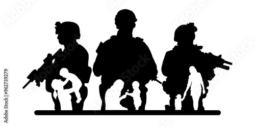 Soldier | Military | Marines | Family Soldier | Veteran Soldiers | American Soldier | 3 Soldiers | US Army | Original Illustration | Vector and Clipart | Cutfile and Stencil