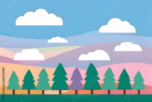 A vector abstract creation of forest and clouds