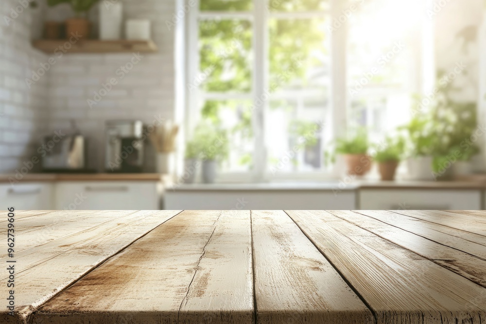 Green Empty wooden table with the bright white interior of the kitchen as a blurred background behind the bokeh golden sunshine , ai Green Empty wooden table with the bright white interior of the kitchen as a blurred background behind the bokeh golden sunshine , ai