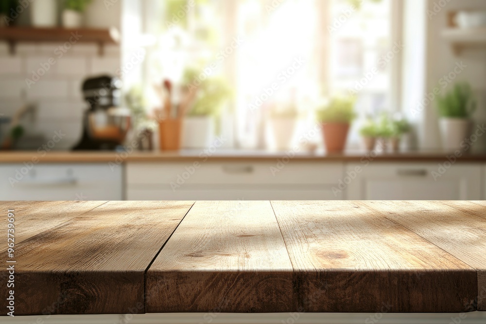 Green Empty wooden table with the bright white interior of the kitchen as a blurred background behind the bokeh golden sunshine , ai Green Empty wooden table with the bright white interior of the kitchen as a blurred background behind the bokeh golden sunshine , ai