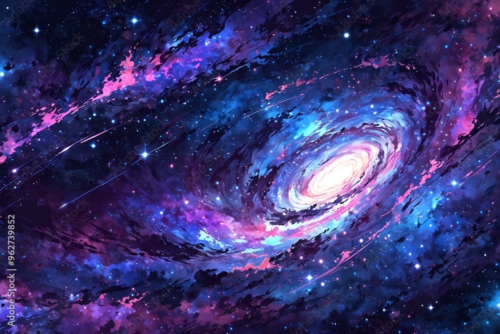A vibrant galaxy swirling with cosmic colors and shimmering stars, creating a captivating and otherworldly scene perfect for space-themed designs. A vibrant galaxy swirling with cosmic colors and shimmering stars, creating a captivating and otherworldly scene perfect for space-themed designs.