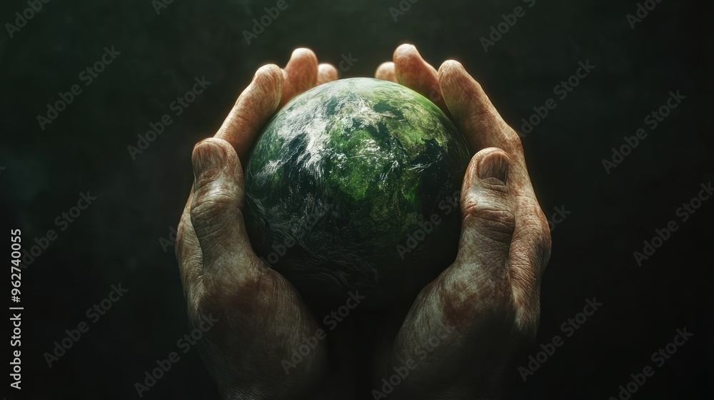 Cradled in hands, the green planet signifies Earth's salvation, Ai Generated. Cradled in hands, the green planet signifies Earth's salvation, Ai Generated.