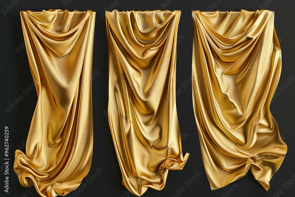 Set of Flying Luxurious Golden Silk Fabric or curtain texture cloth for Grand Opening Ceremony.