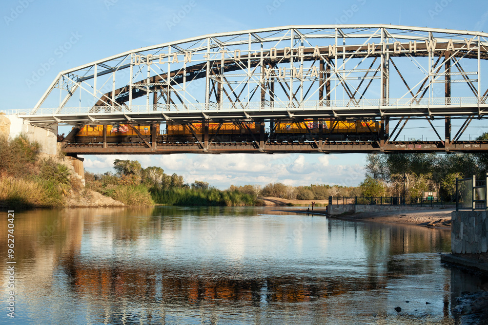 A train crosses over the Colorado river in Yuma, AZ A train crosses over the Colorado river in Yuma, AZ