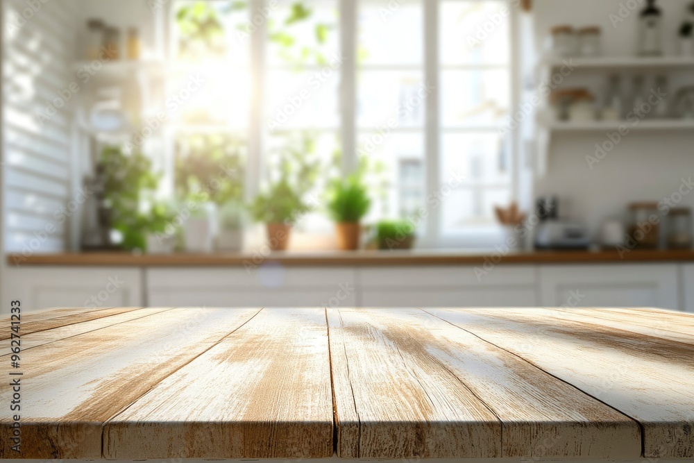 Green Empty wooden table with the bright white interior of the kitchen as a blurred background behind the bokeh golden sunshine , ai Green Empty wooden table with the bright white interior of the kitchen as a blurred background behind the bokeh golden sunshine , ai