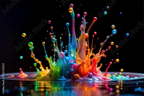 Vibrant multi-color paint splash explosion captured mid-air on black background