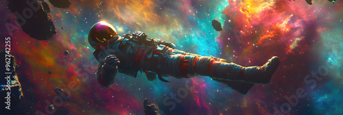 Astronaut floating in vibrant outer space photo