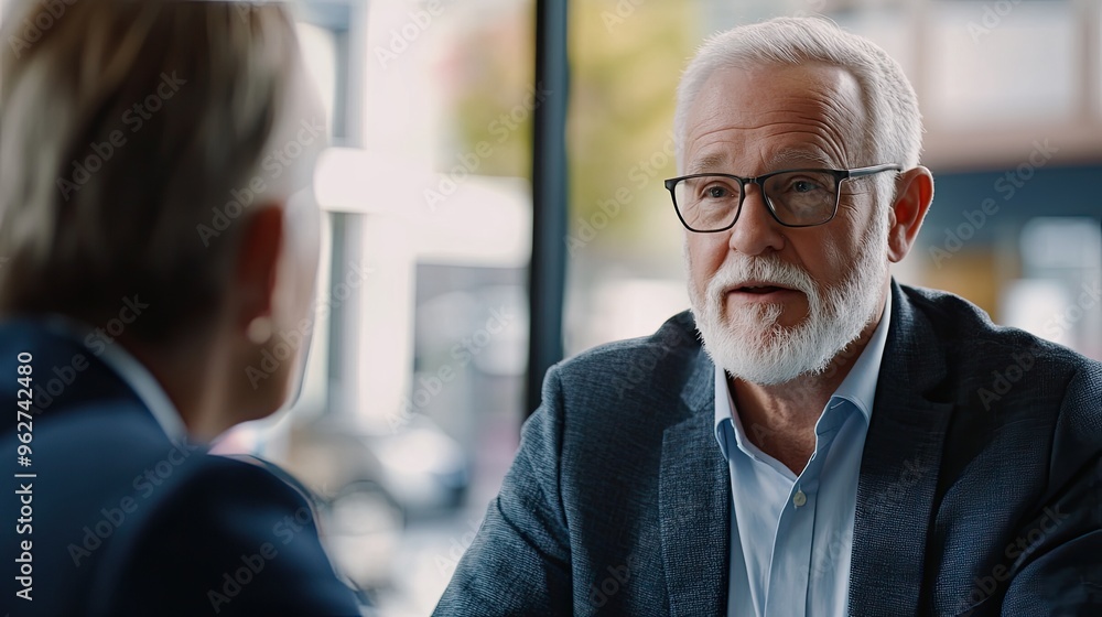 A conversation between two professionals in a modern setting. A conversation between two professionals in a modern setting.