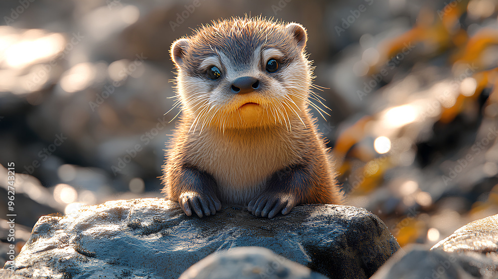 illustration of the funny behavior of otters in the river illustration of the funny behavior of otters in the river