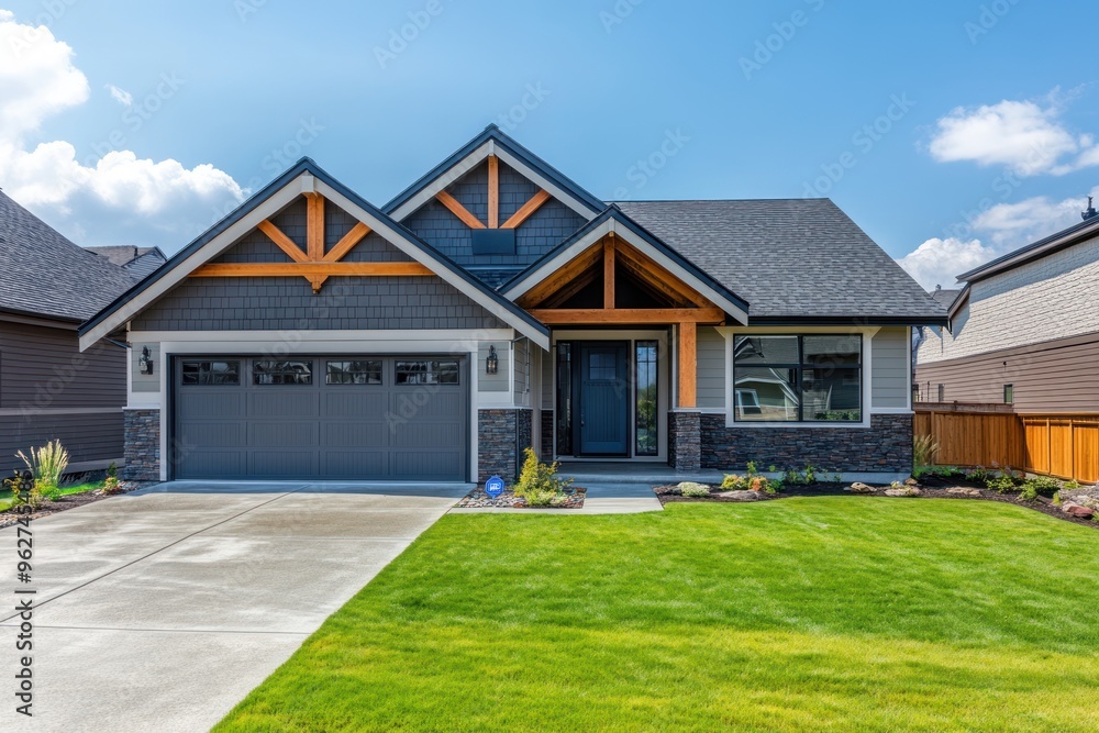 Modern Suburban Home with Green Lawn Modern Suburban Home with Green Lawn