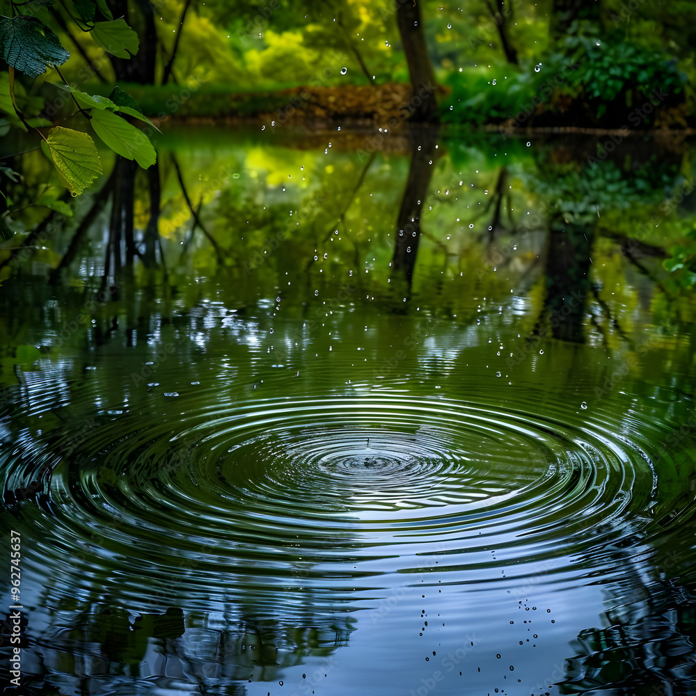 Water Ripples on a Pond with Green Reflections - Illustration Water Ripples on a Pond with Green Reflections - Illustration