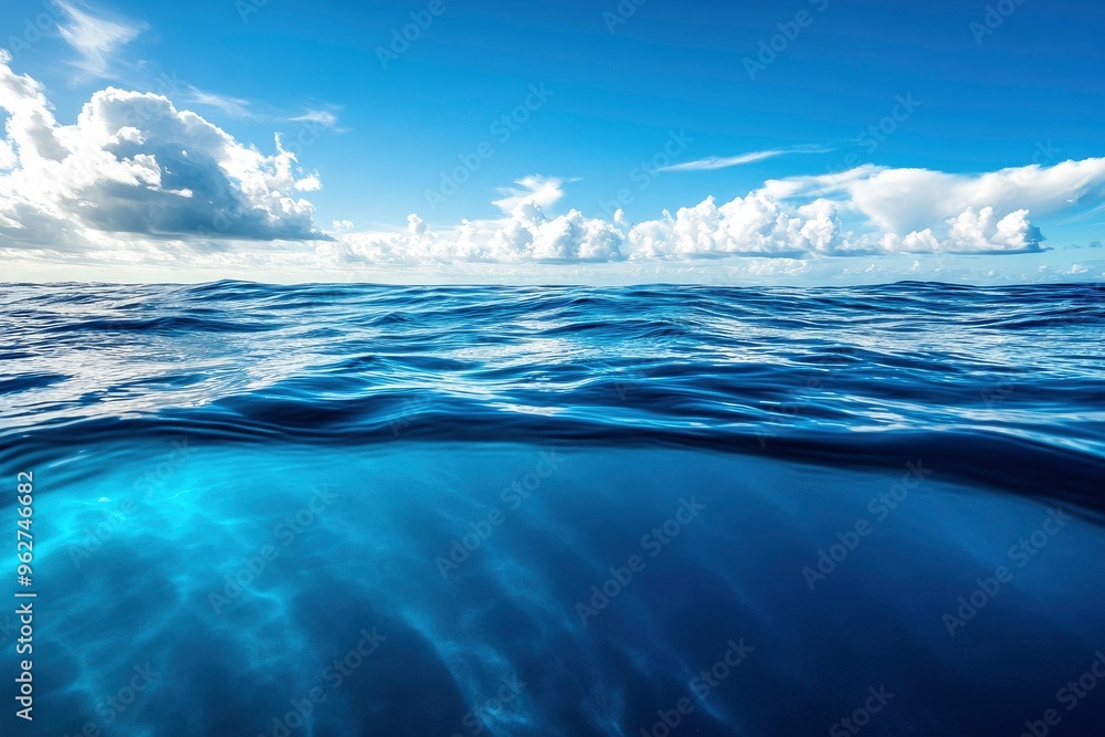 Blue Ocean, Water Surface and Blue Sky, ai Blue Ocean, Water Surface and Blue Sky, ai