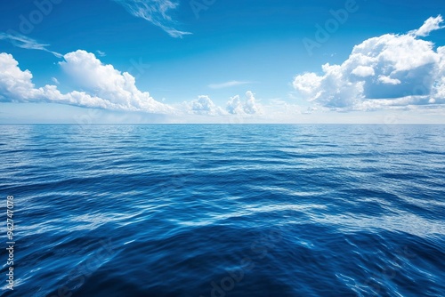 Blue Ocean, Water Surface and Blue Sky, ai