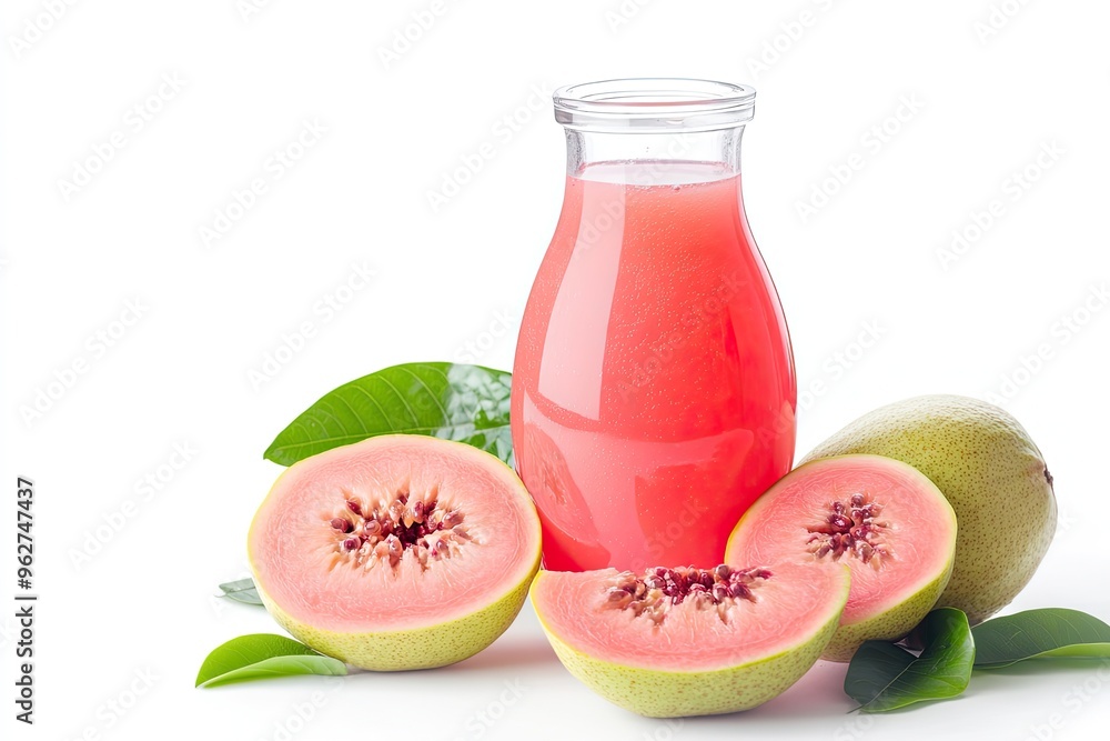 Fresh Guava Juice Bottle With Guava Slices Fresh Guava Juice Bottle With Guava Slices