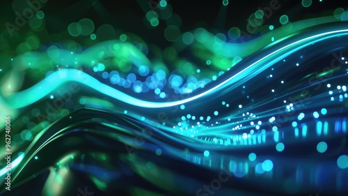 Abstract green and blue light waves on a dark background. Abstract image of glowing blue line with dark background. Digital art and motion concept for wallpaper, banner, and print. Curve. AIG53. photo