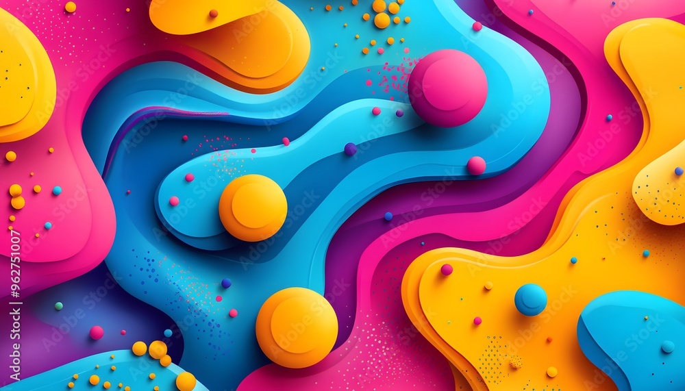 Abstract 3D Colorful Background with Wavy Shapes and Floating Spheres Abstract 3D Colorful Background with Wavy Shapes and Floating Spheres