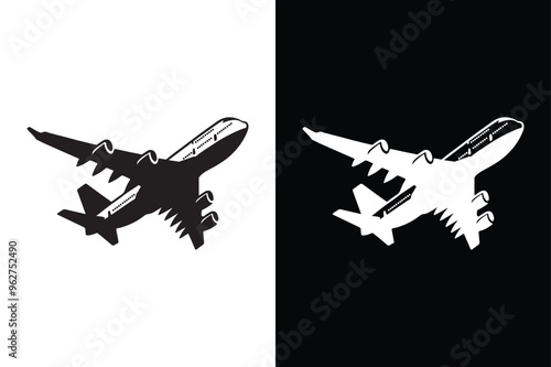 Black and White Airplane Icon Clean Silhouette Vector Design.