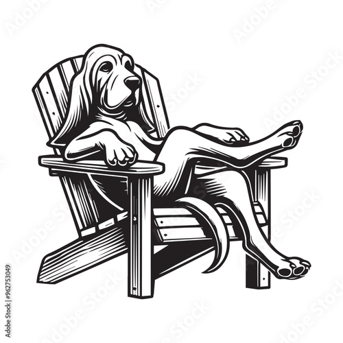 Bloodhound Dog sitting in a chair Vector illustration in black and white
