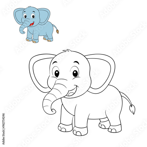 Adorable kids coloring page featuring a playful, cartoon elephant with simple outlines. Perfect for young children, this easy-to-color design promotes creativity and fine motor skills.