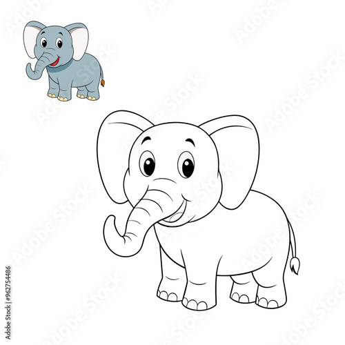 Adorable kids coloring page featuring a playful, cartoon elephant with simple outlines. Perfect for young children, this easy-to-color design promotes creativity and fine motor skills.
