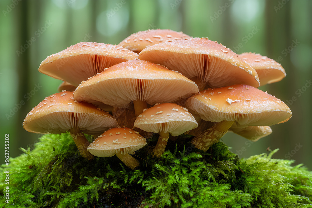 Enchanting Cluster of Mushrooms in Mossy Forest - Fascinating Fungi World Exploration Enchanting Cluster of Mushrooms in Mossy Forest - Fascinating Fungi World Exploration