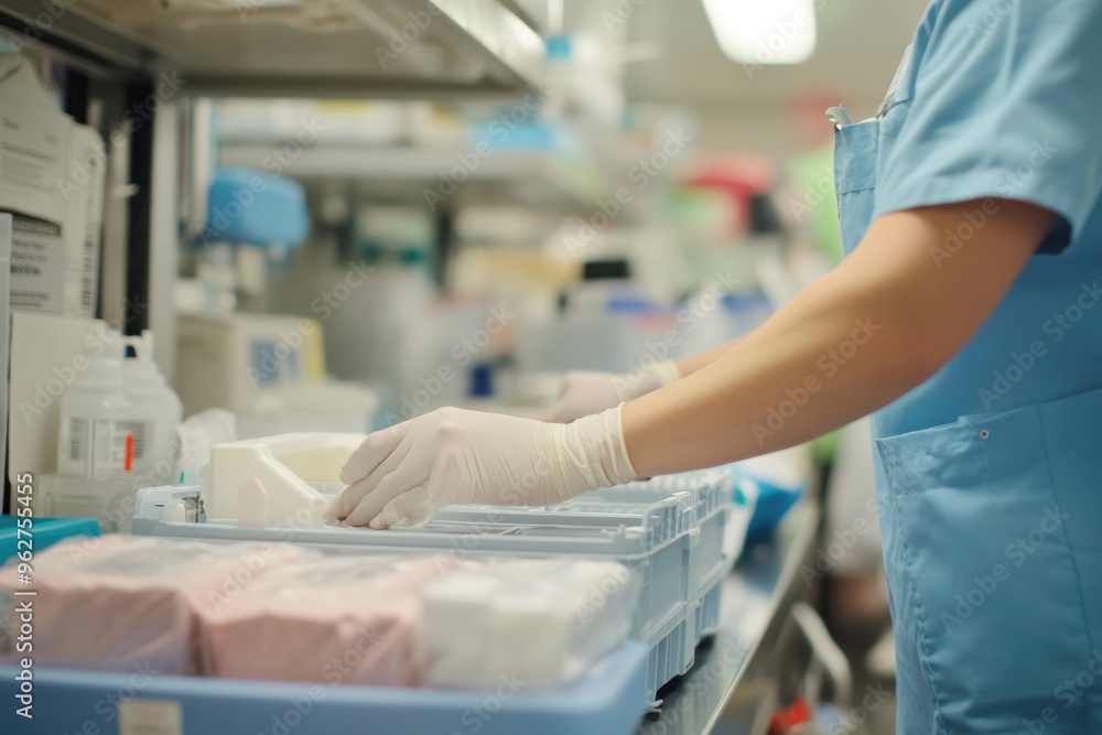 Nurse Preparing Medical Equipment in a Bright and Clean Hospital Setting for a Crisp and Detailed Medical Scene Nurse Preparing Medical Equipment in a Bright and Clean Hospital Setting for a Crisp and Detailed Medical Scene