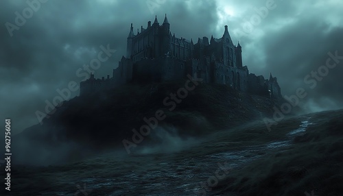 Dark castle on a hill.