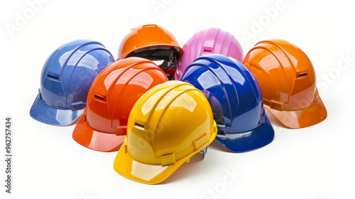 Safety Helmets: Helmets for head protection in construction or maintenance areas isolated on white background