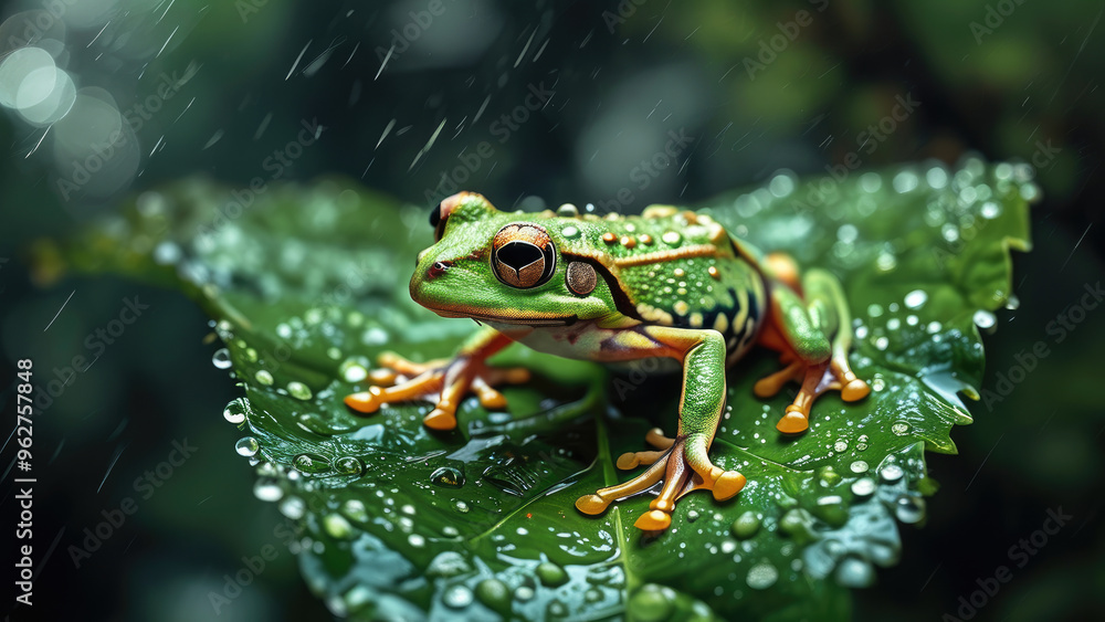 Obraz premium Close-Up of Tree Frog in the Forest: Captivating Macro Shot