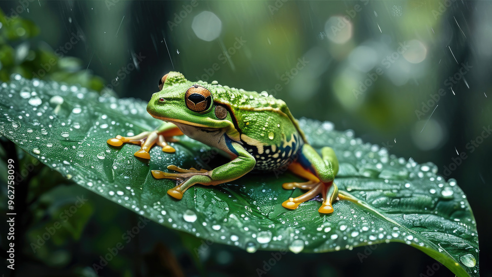 Fototapeta premium Close-Up of Tree Frog in the Forest: Captivating Macro Shot