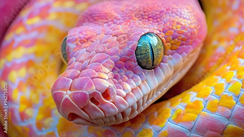 Body of a pink tree python. Abstract. Close up snake skin art illustration. photo