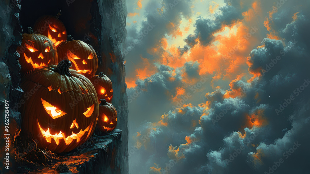 Naklejka premium Halloween Pumpkin Background Illustration: Spooky and Mystical Atmosphere