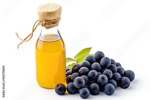 Fresh Nance Juice Bottle With Nance Berries isolated on a white background photo