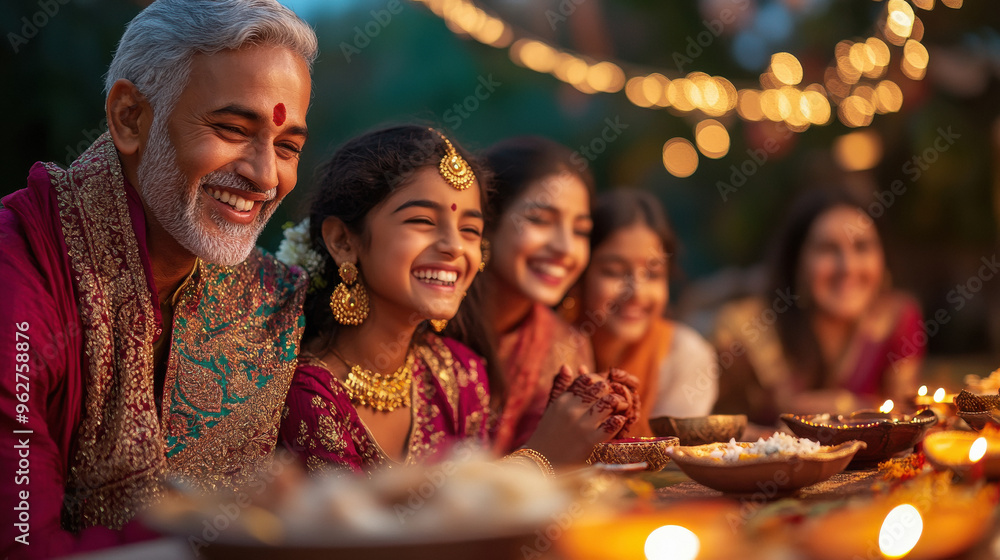 Fototapeta premium Indian family celebrating diwali festival
