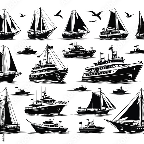 Charter Boat Silhouettes set