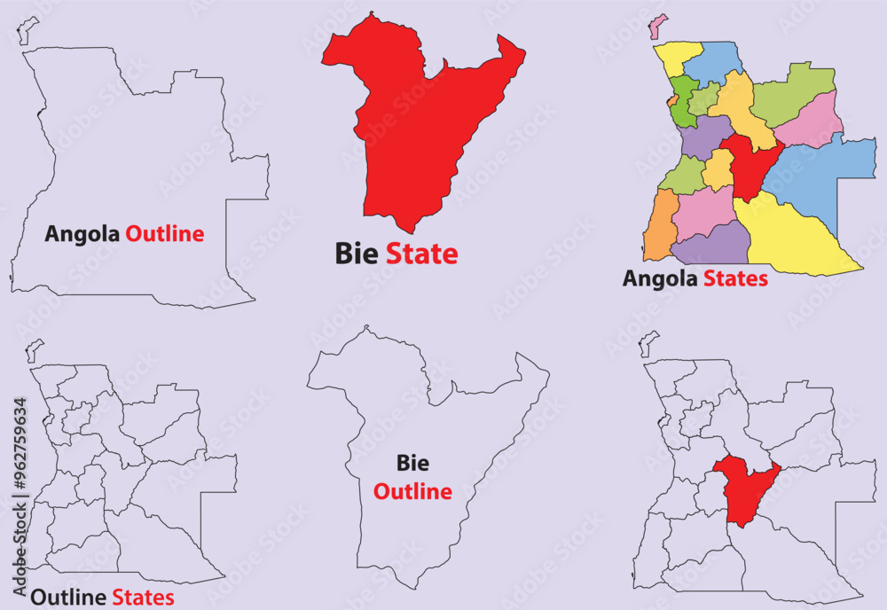 Obraz premium Bie map vector of Angola, Bie line map, Bie with city map, Bie outline map