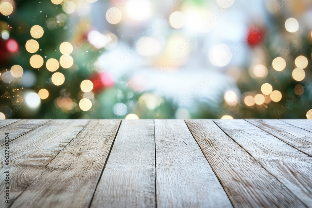 white The empty wooden table top with blur background of Christmas with generative ai white The empty wooden table top with blur background of Christmas with generative ai