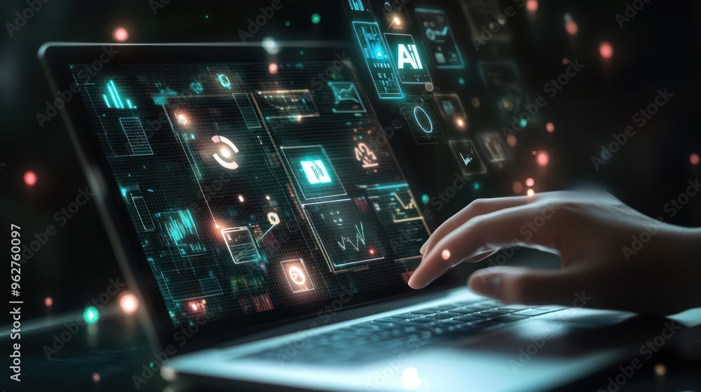 Laptop Screen with AI and Data Visualization Laptop Screen with AI and Data Visualization