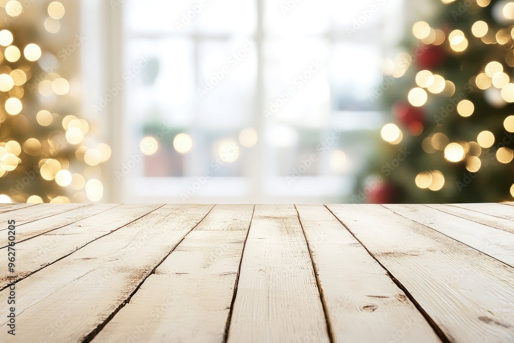 white The empty wooden table top with blur background of Christmas with generative ai white The empty wooden table top with blur background of Christmas with generative ai