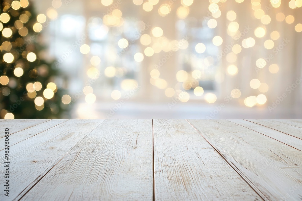 white The empty wooden table top with blur background of Christmas with generative ai white The empty wooden table top with blur background of Christmas with generative ai