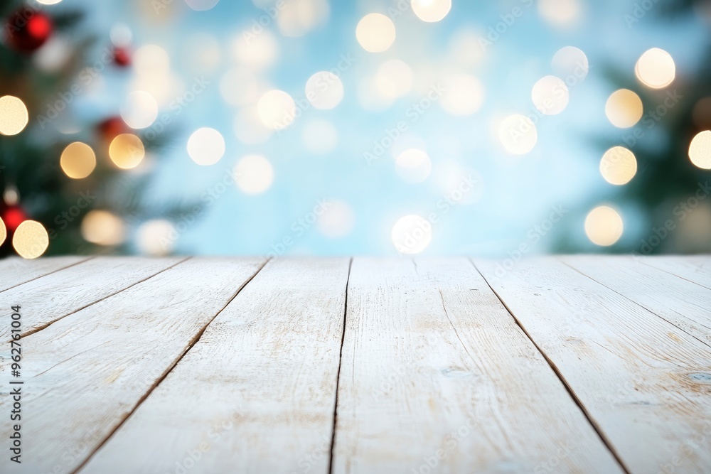 white The empty wooden table top with blur background of Christmas with generative ai white The empty wooden table top with blur background of Christmas with generative ai